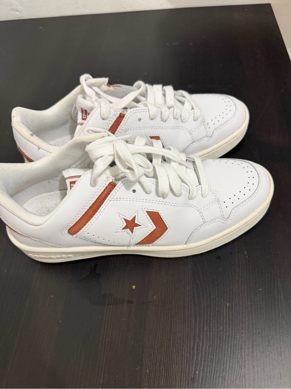 Converse Kids White Sneakers with Rust Chevron Star